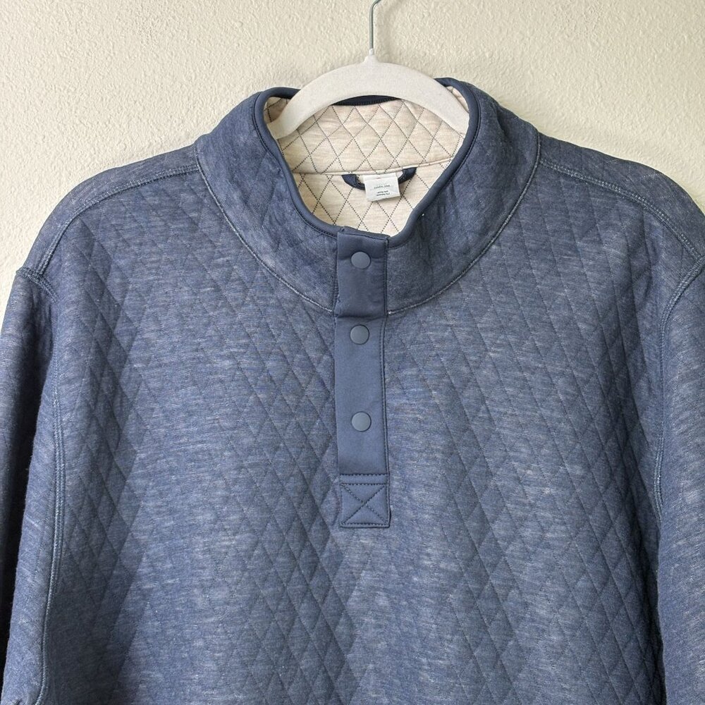Marine Layer Corbet Pullover Mens XL Blue Reversible Quilted 1/4 Snap Sweater - Picture 2 of 13